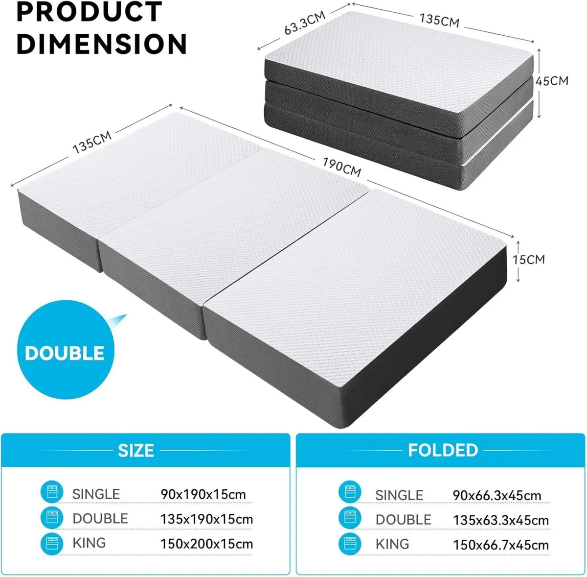 Foldable Folding Mattress Tri-fold Memory Foam - Image 2