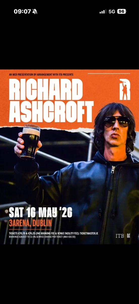 Richard Ashcroft standing tickets X3