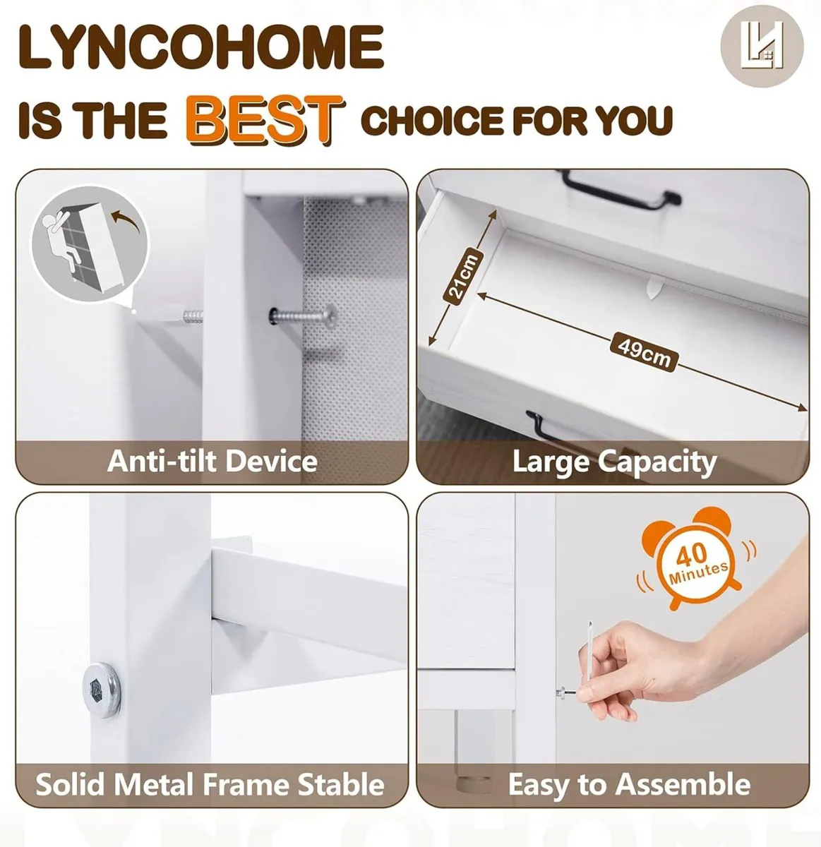 Chest of Drawers Bedroom TV Stand Cabinet with - Image 4