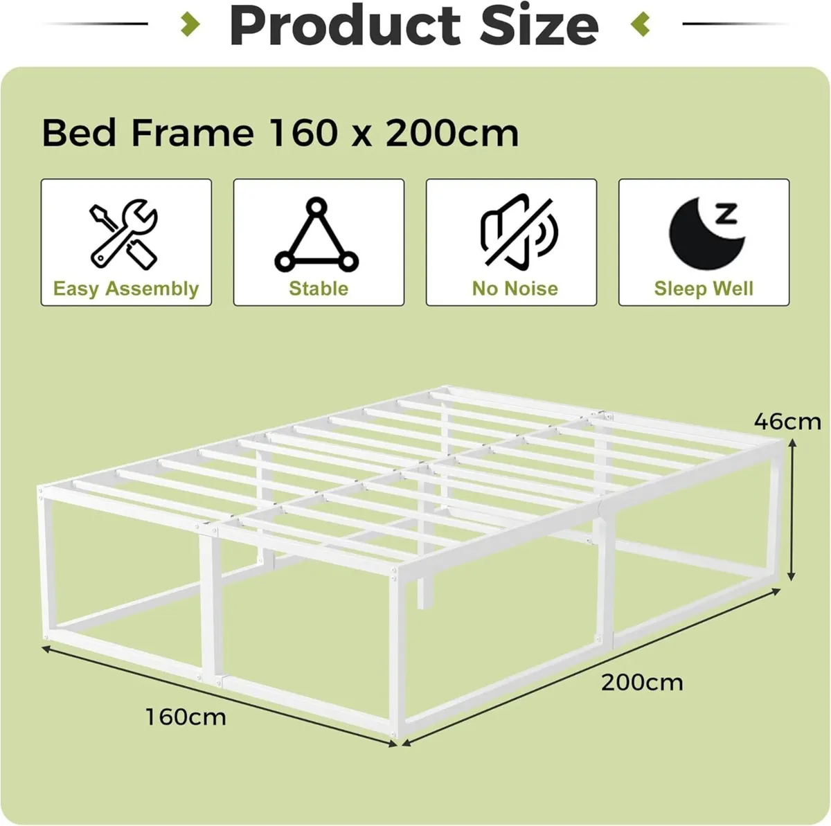 46 cm High Metal Bed Frame 160x200 Heavy Duty - Image 2