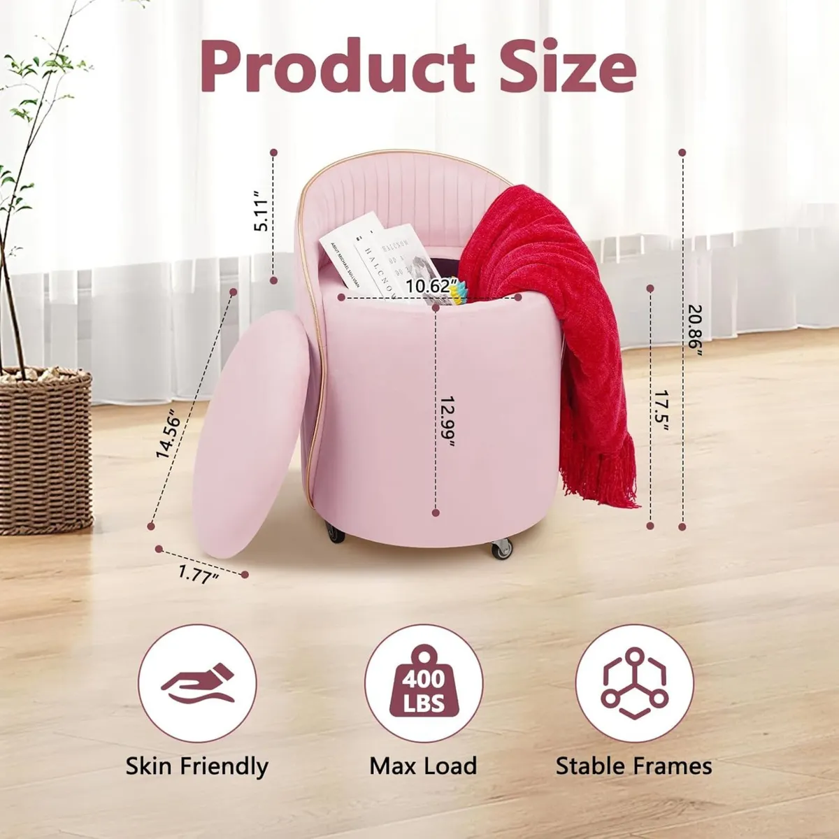 Round Storage Ottoman Upholstered Velvet Vanity - Image 3