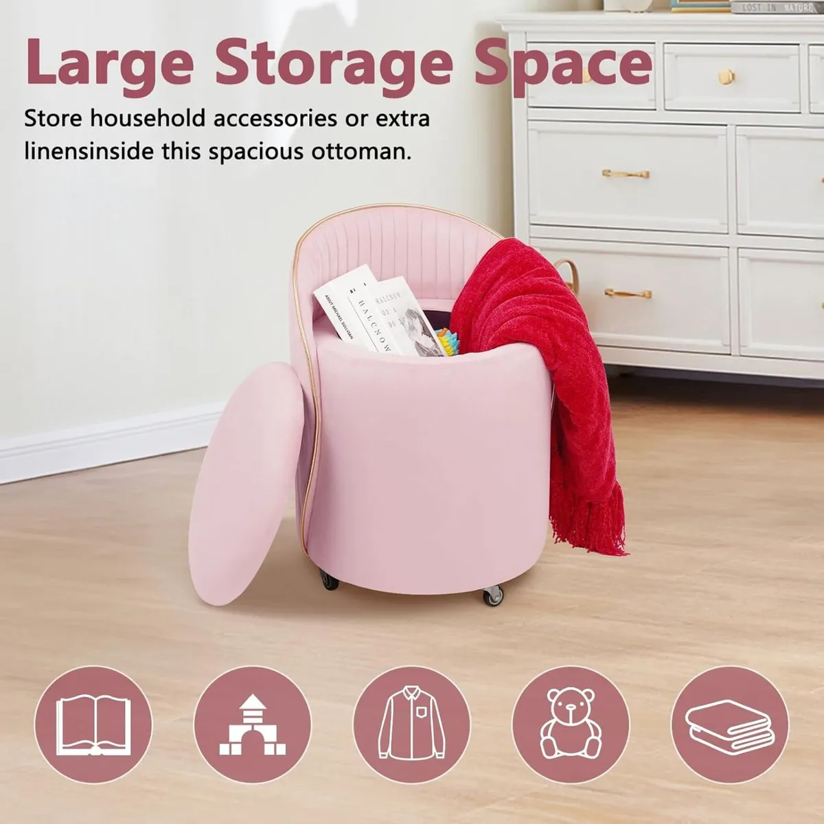 Round Storage Ottoman Upholstered Velvet Vanity - Image 4