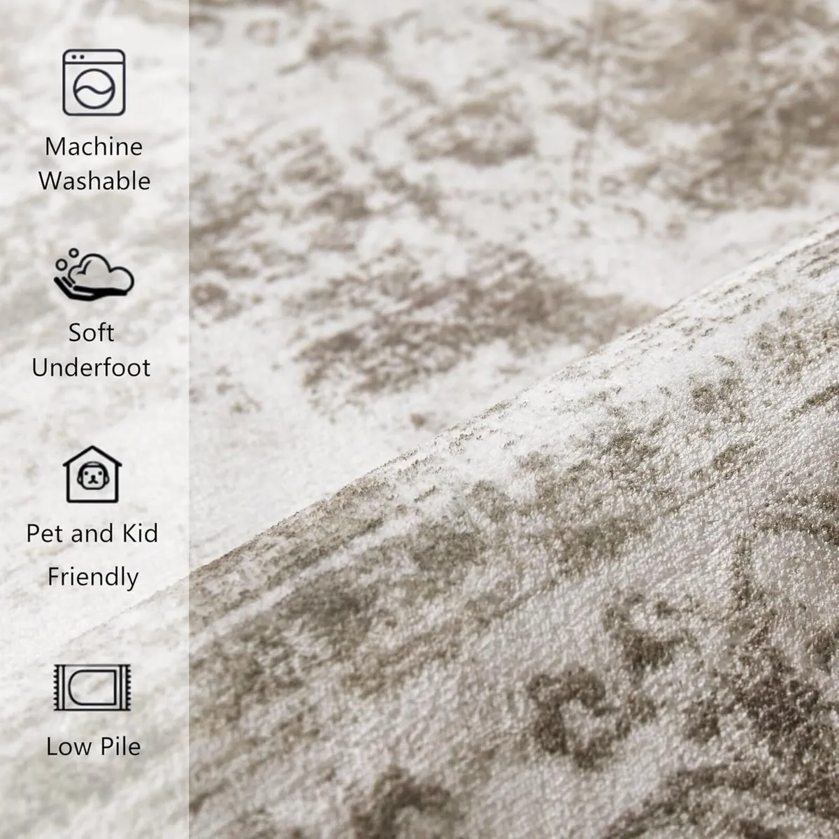 Vintage Beige Rugs Living Room Washable Non Slip - Image 4