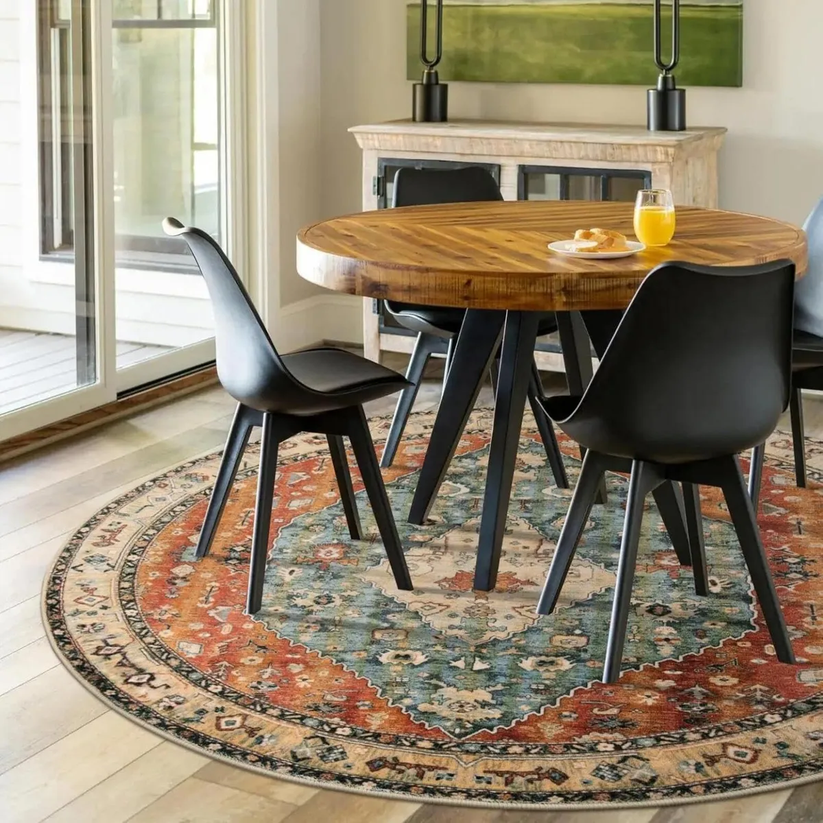 Boho Tribal Round Rug 6ft - Large Washable Dining - Image 2