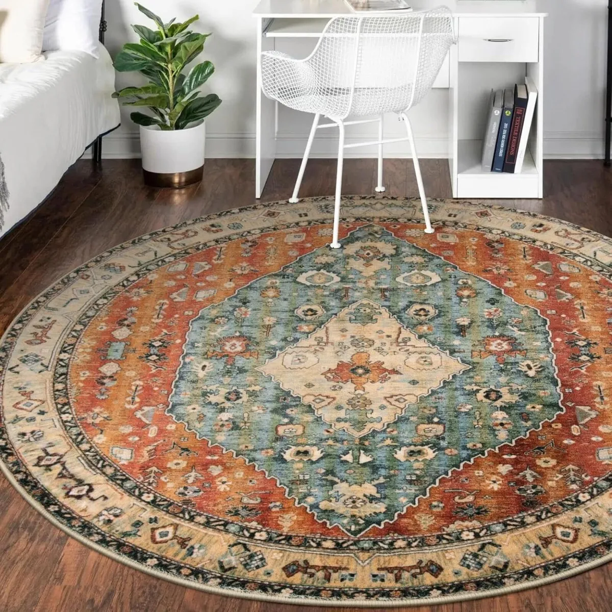 Boho Tribal Round Rug 6ft - Large Washable Dining - Image 3