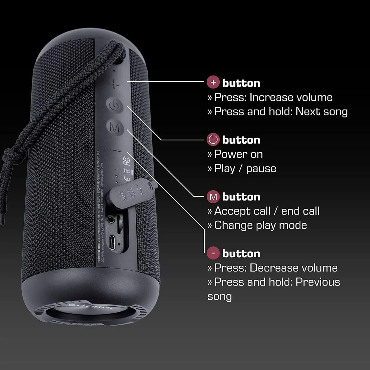 DOCKIN® D Tube 2 Waterproof Bluetooth Speaker - Image 2