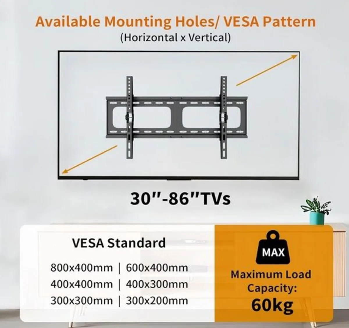 TV Wall Bracket for 30-86 Inch / VESA, Up to 60kg - Image 2