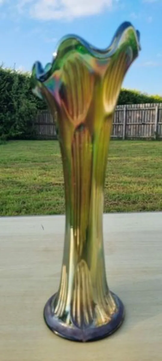 Fenton Iridescent Green Glass Vase - Image 3