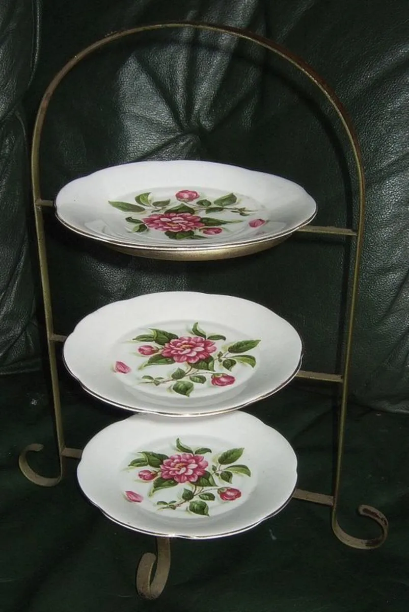 Vintage Wrought Iron & Bone China Serving Stand - Image 2