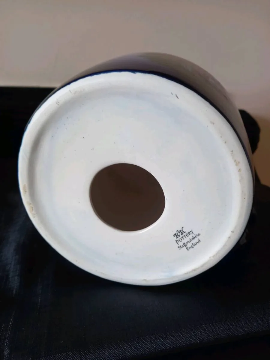 Large Cobalt Blue Pottery Kettle - Image 3