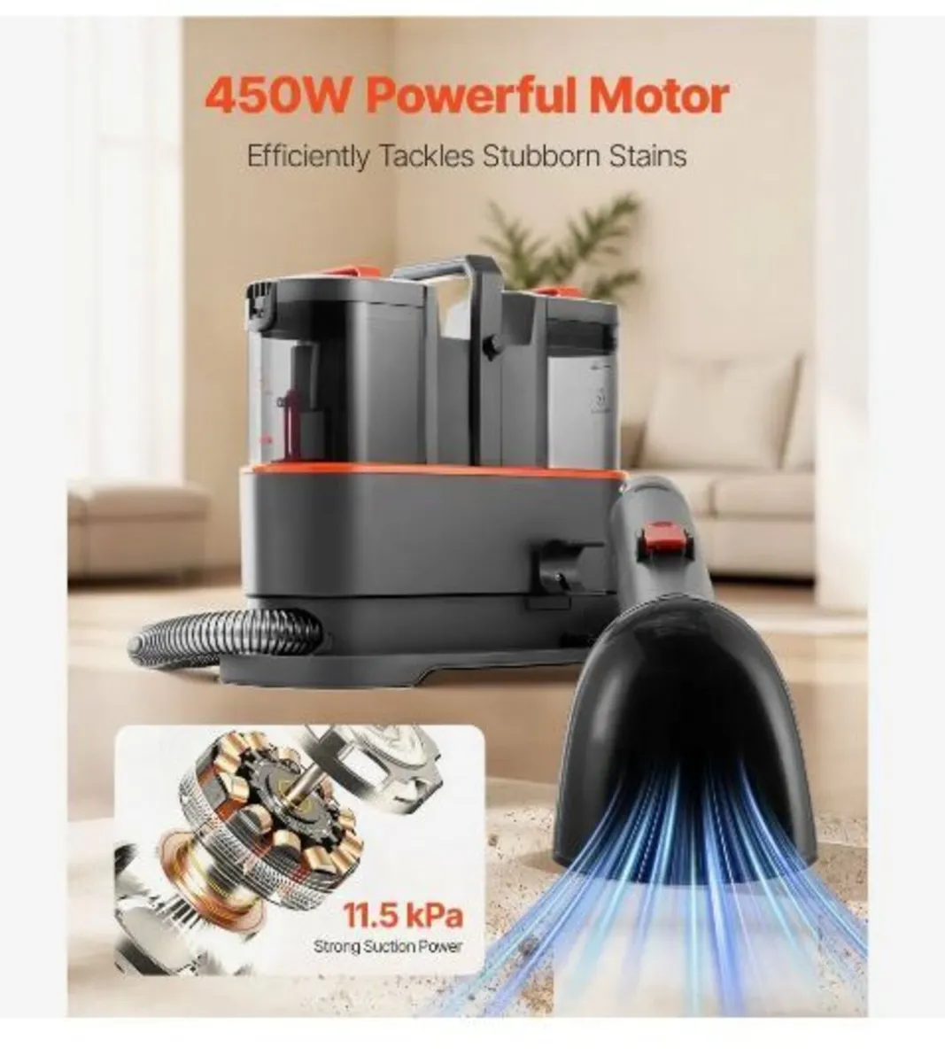 Carpet Cleaner Machine, 1.5 L Clean Water Tank - Image 2