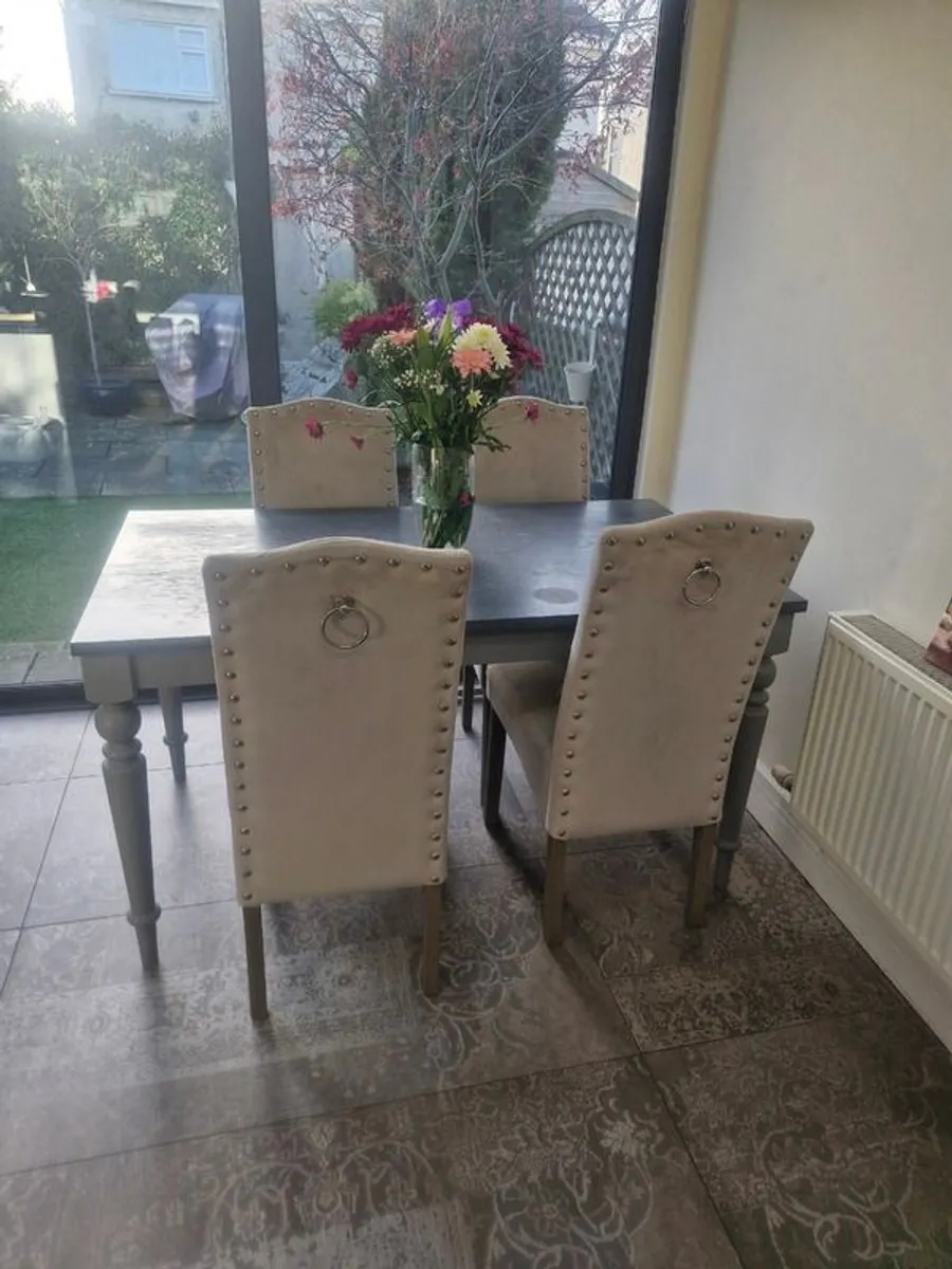 Grey Wooden Dining Table 4 Chairs  Solid & Stylish - Image 1