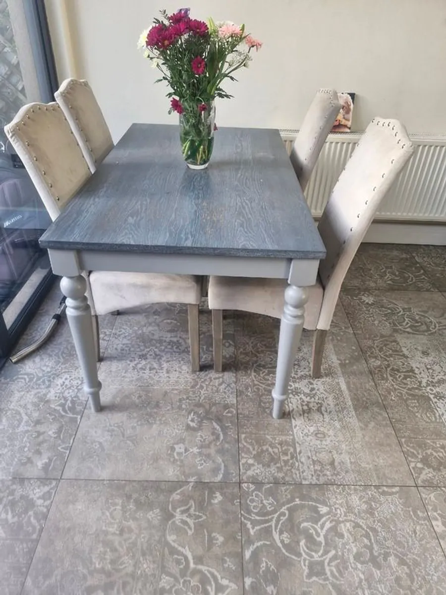 Grey Wooden Dining Table 4 Chairs  Solid & Stylish - Image 3