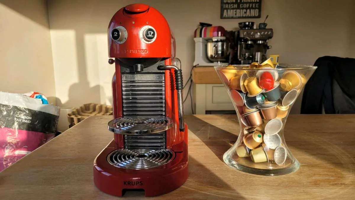 Red Krups Nespresso Coffee Machine - Image 1