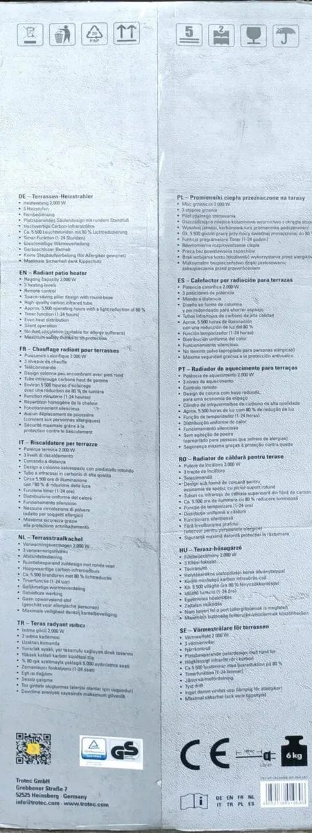 Radiant Patio Heater IRS  2000 e 2000w - Image 3