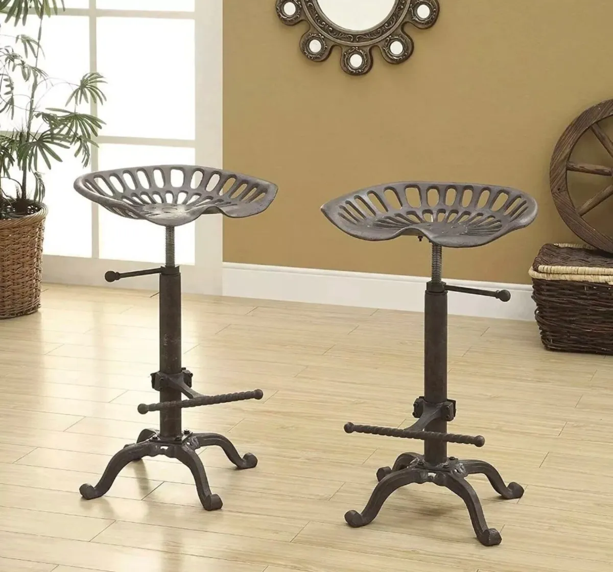 2 x Cast Iron Tractor Style Kitchen Bar Stools NEW - Image 1