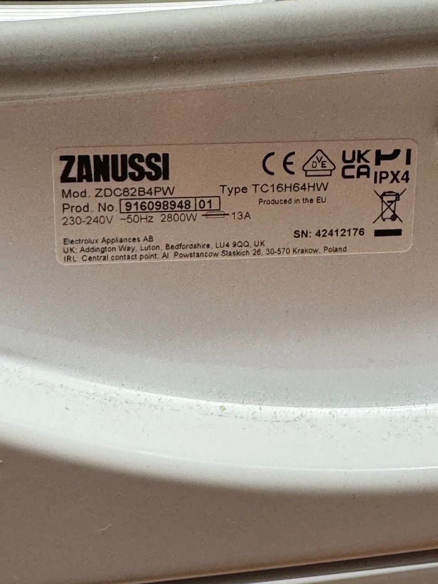Zanussi Tumble dryer - ZDC82B4PW 6 months old - Image 3