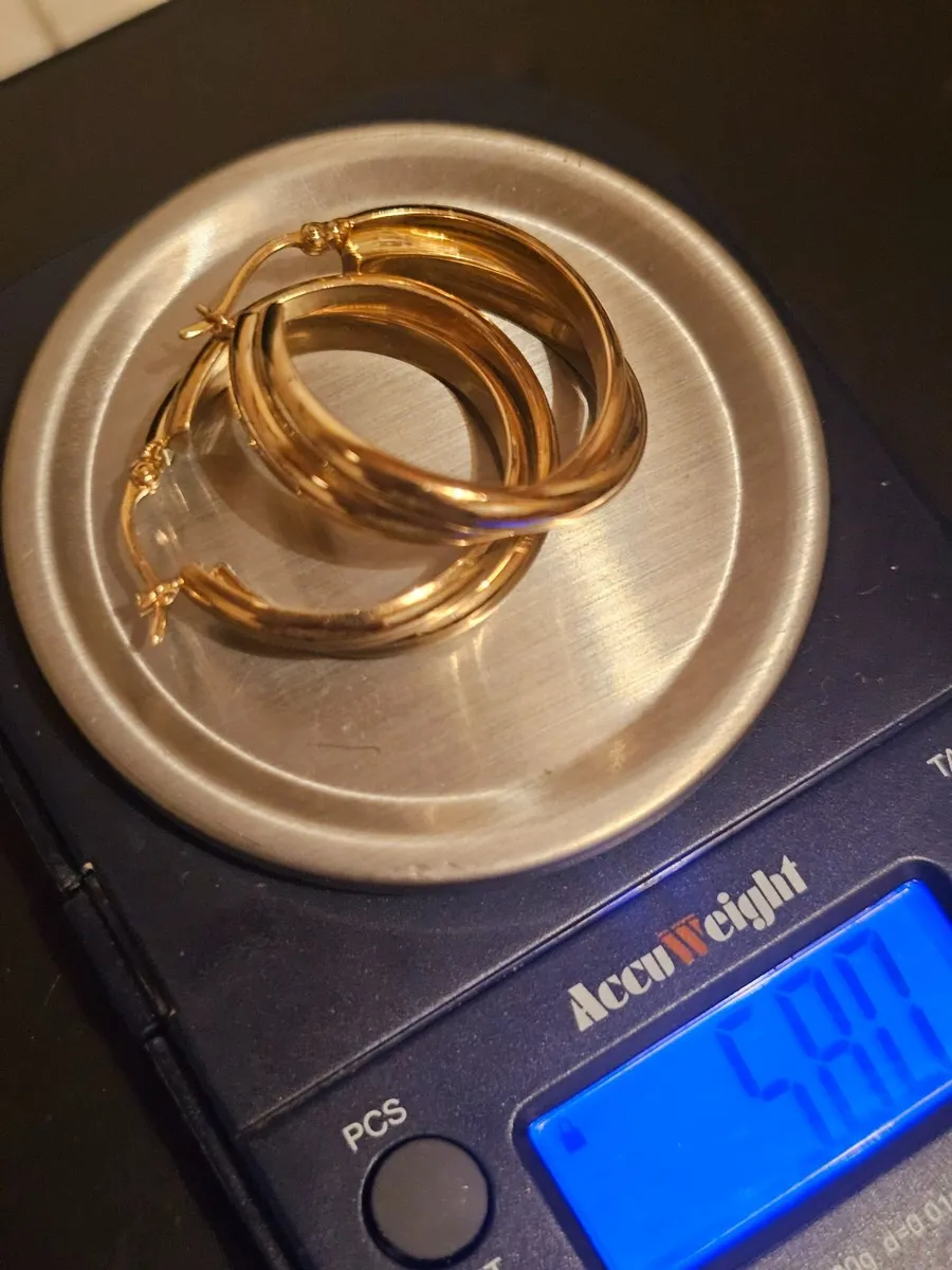 14ct Solid Gold Large Hoop Earrings / 5.8 gms /NEW - Image 1