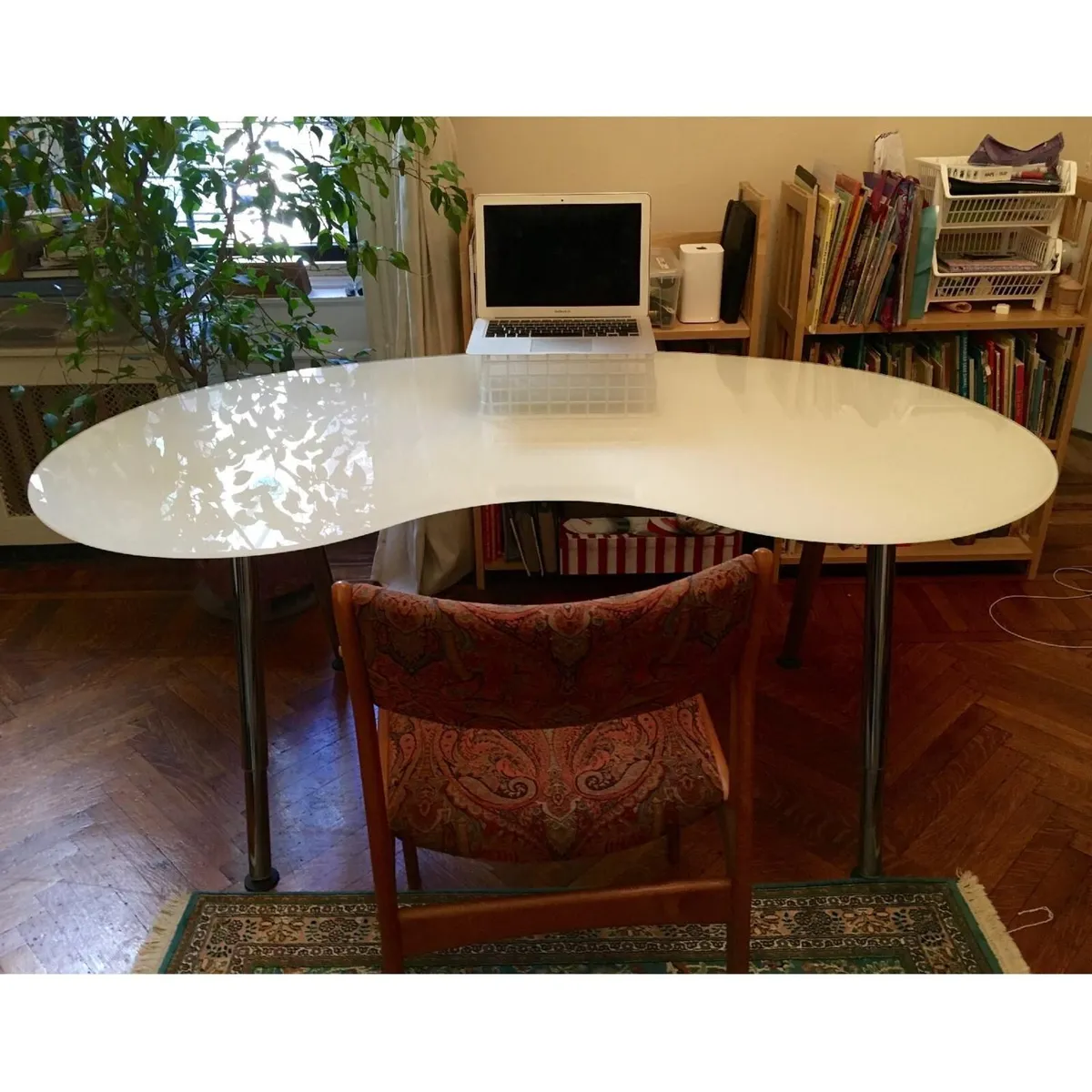 IKEA Kidney-Shaped White Glass Desk (Adjustable) - Image 1