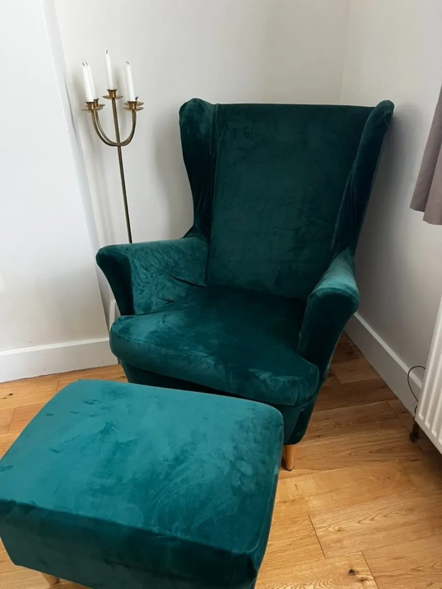 Armchair with  footstool and cover - Image 1