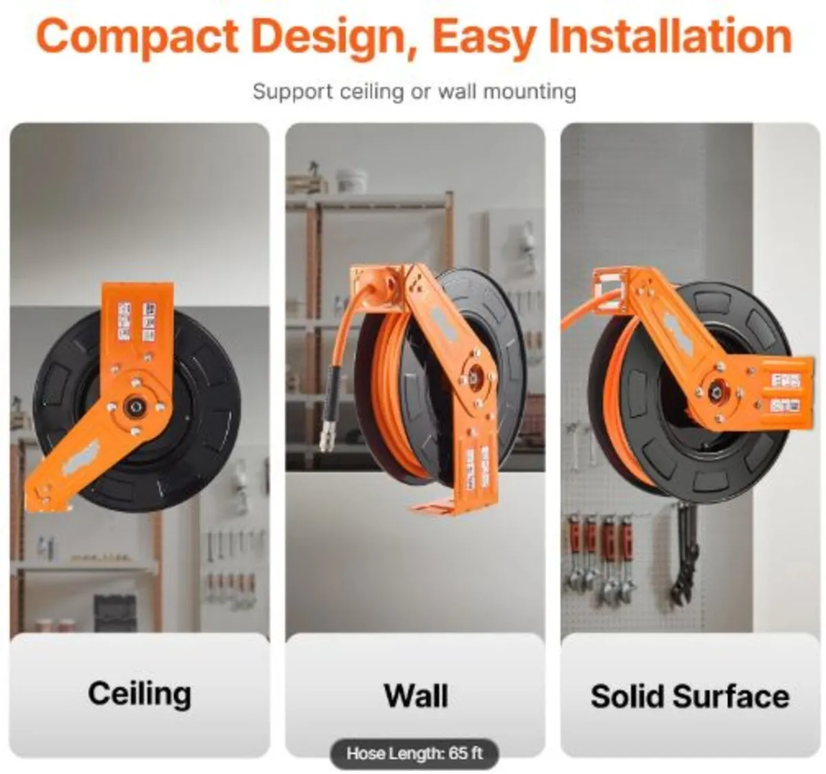 Retractable Air Hose Reel, 3/8 IN x 65 FT Hybrid - Image 3