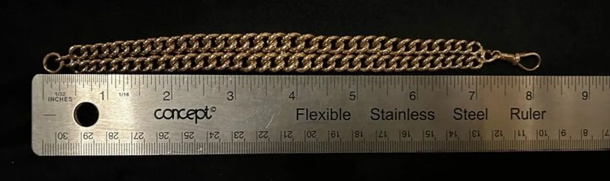 Vintage 9ct Rose gold double Albert flat curb link bracelet 55.5 grams - Image 1