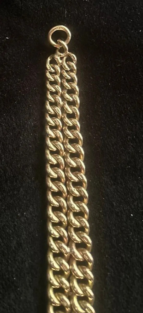 Vintage 9ct Rose gold double Albert flat curb link bracelet 55.5 grams - Image 2