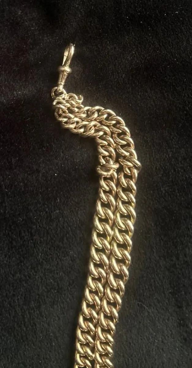 Vintage 9ct Rose gold double Albert flat curb link bracelet 55.5 grams - Image 4