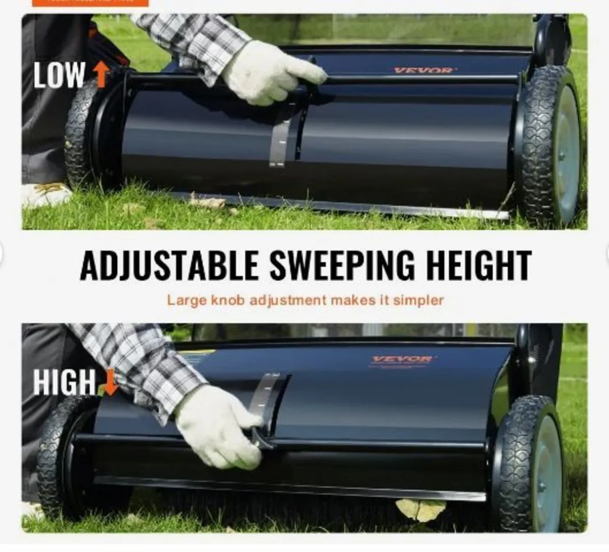 Push Lawn Sweeper, 26-inch Leaf & Grass Collector - Image 4