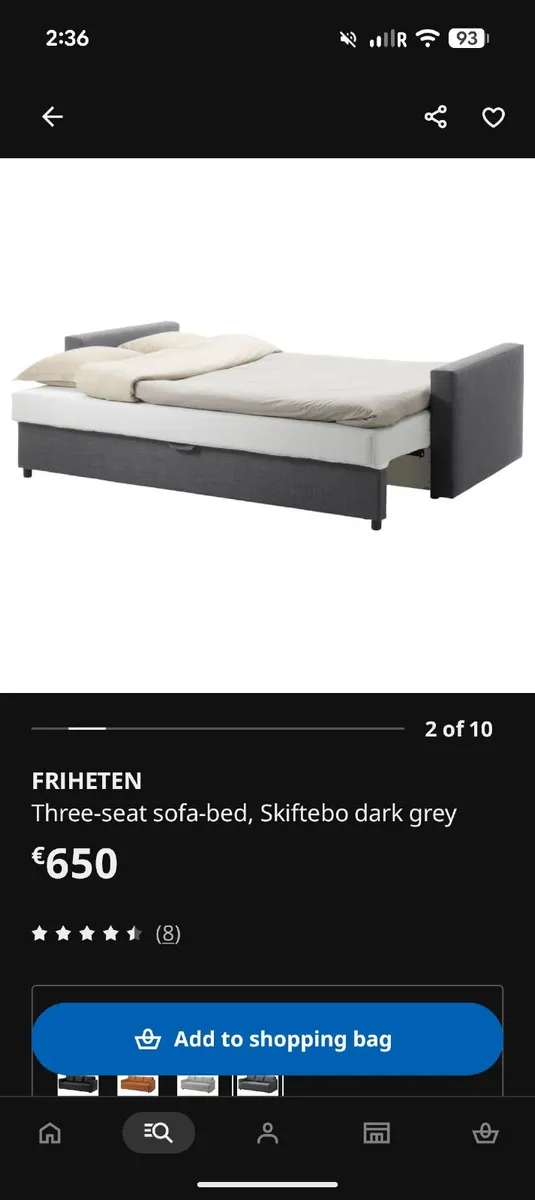 Blue 3 seater Sofa Bed Ikea Friheten (RRP 650€) - Image 2