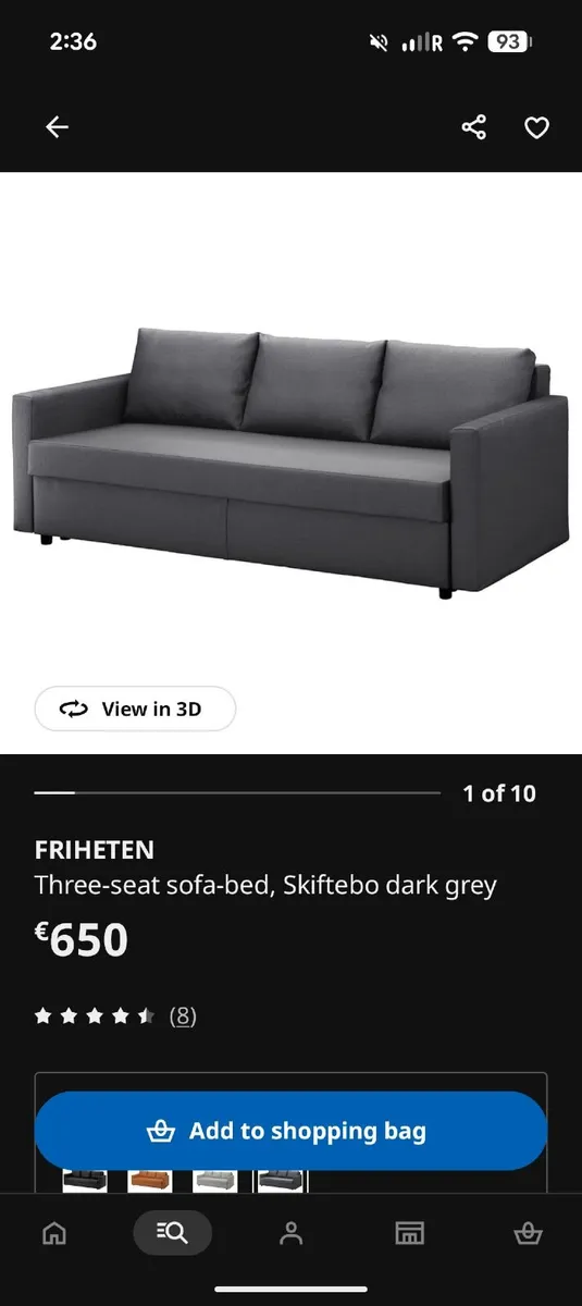 Blue 3 seater Sofa Bed Ikea Friheten (RRP 650€) - Image 1