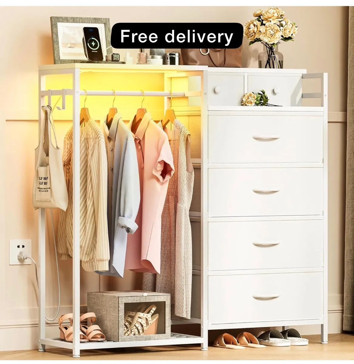 Chest of Drawers Bedroom with Hanging Rail, Built- - Image 1