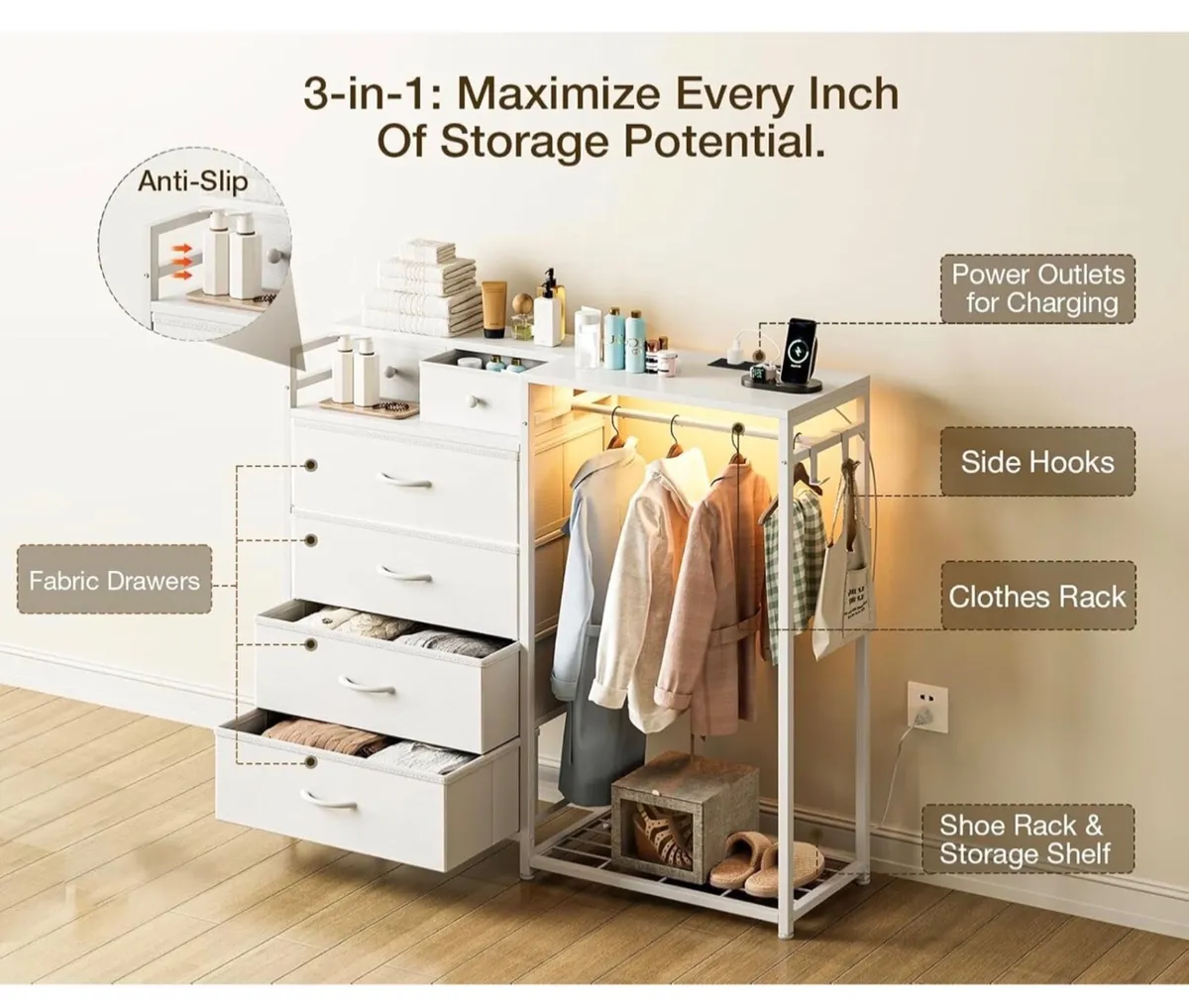 Chest of Drawers Bedroom with Hanging Rail, Built- - Image 2