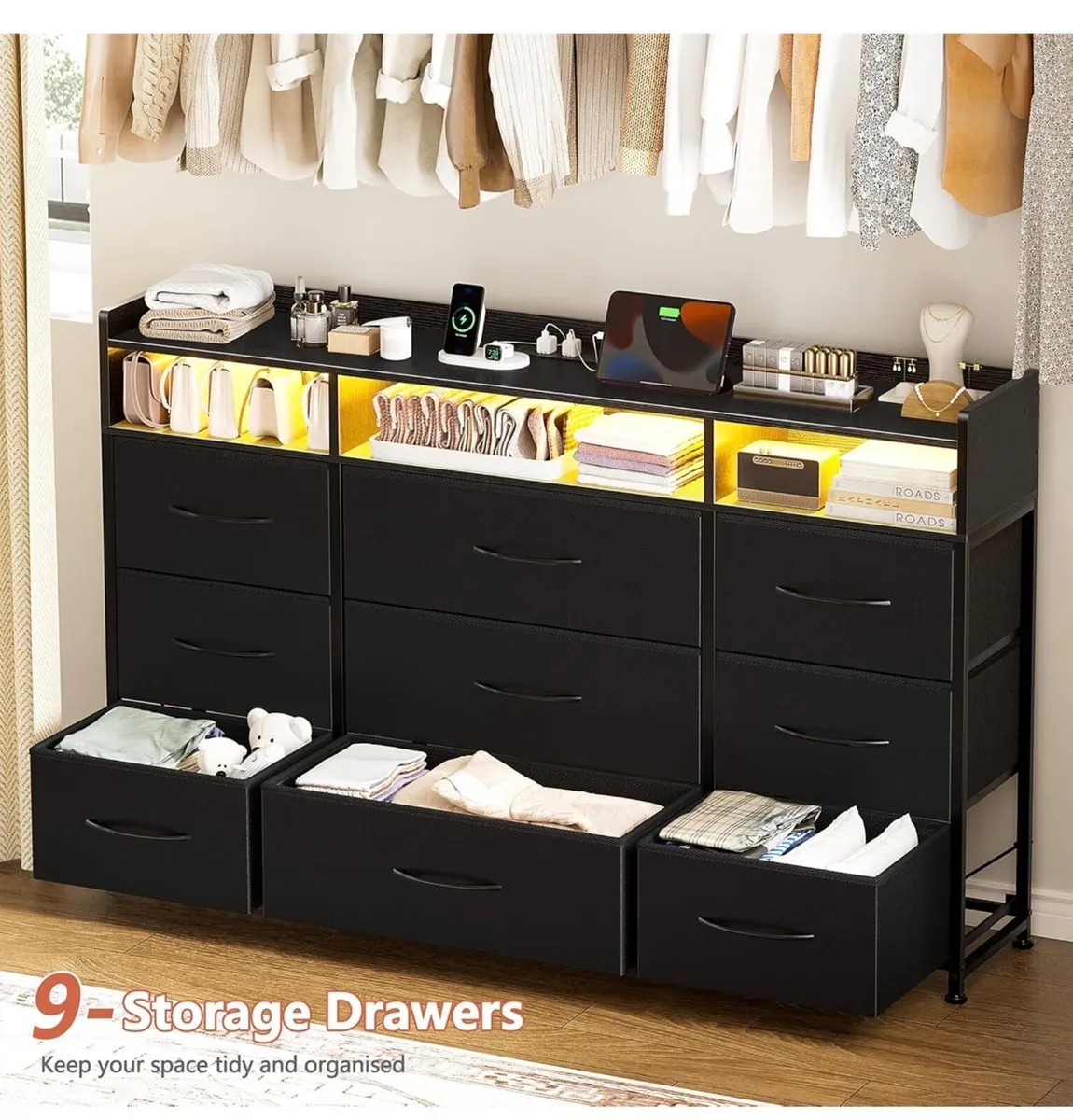 Chest of Drawers with Charging Station and LED Lig - Image 2