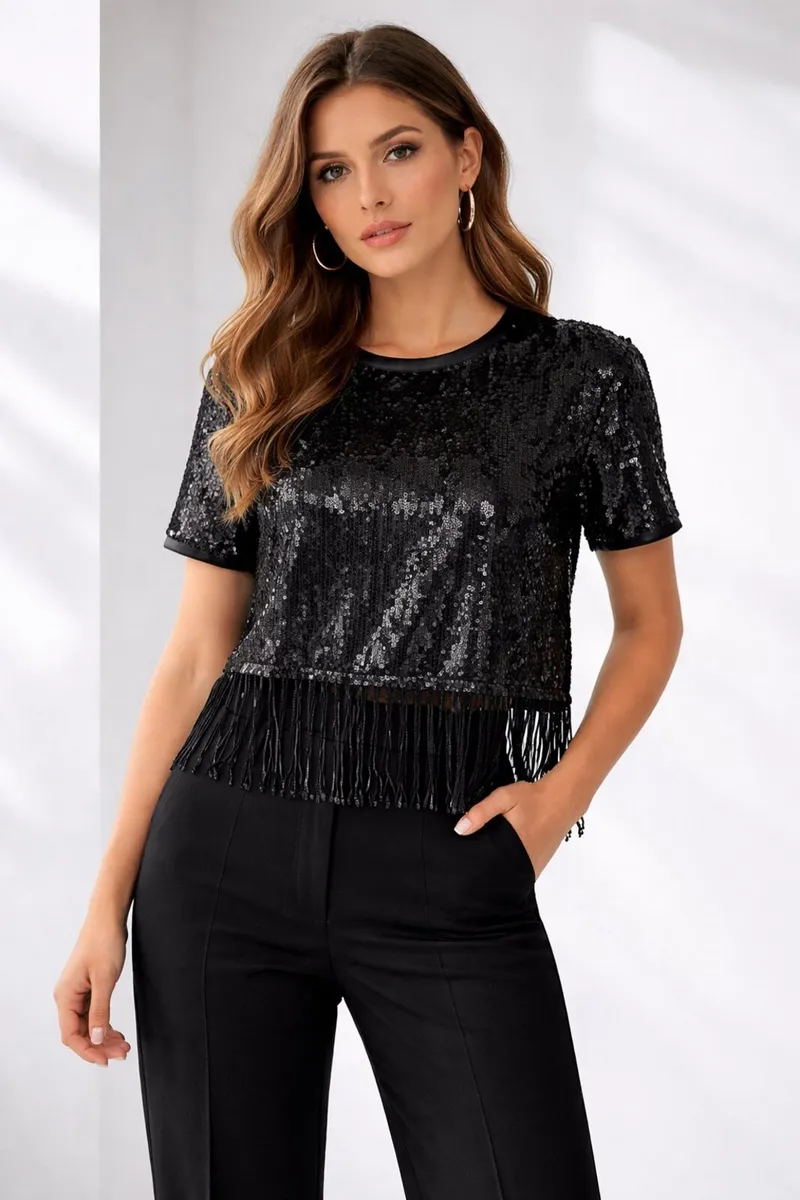 BRAND NEW Ladies Zara Sequin Tassle Top: Size 12 - Image 1
