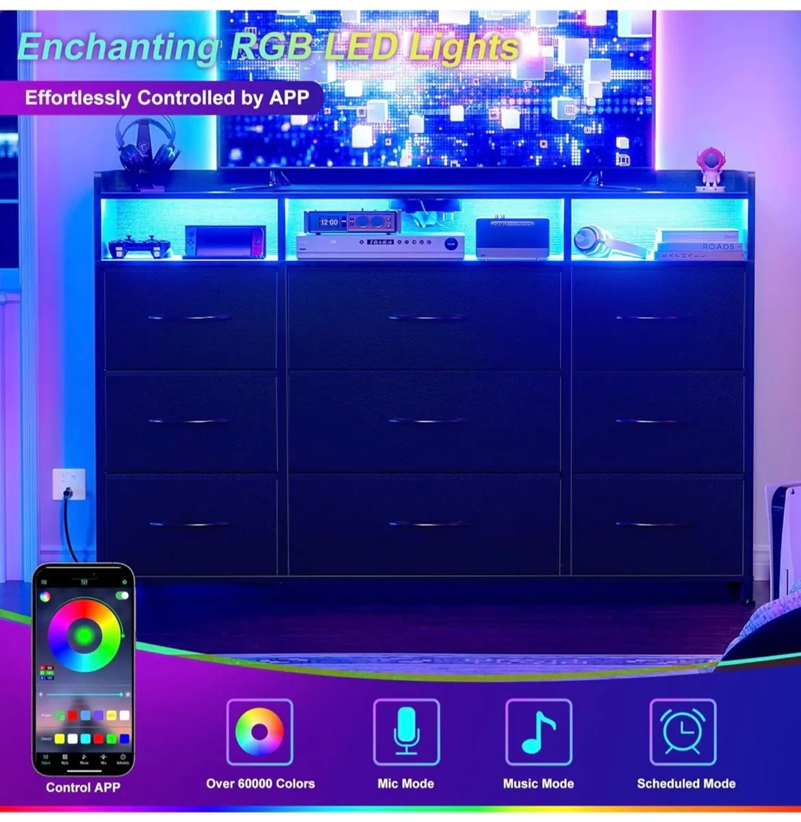 Chest of Drawers with Charging Station and LED Lig - Image 1