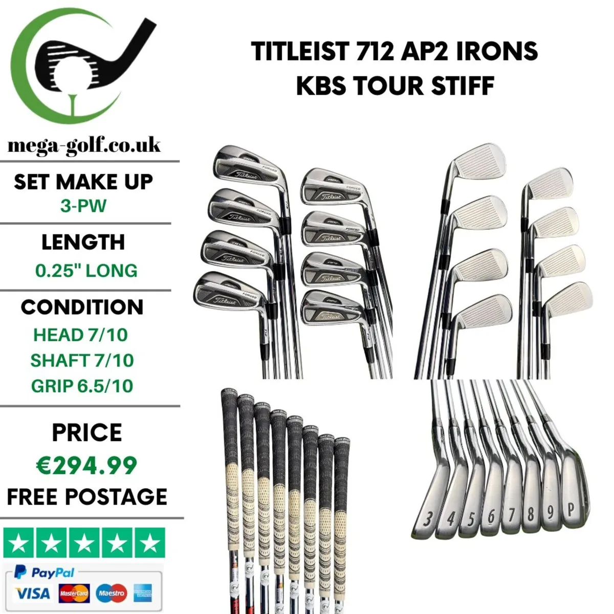 Titleist 712 AP2 Irons / 3-Pw / KBS Tour Stiff - Image 1