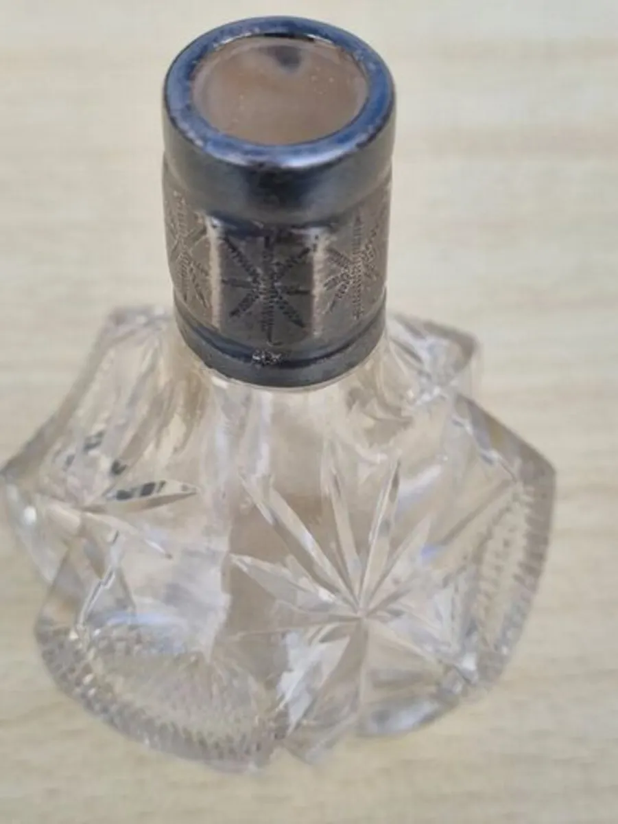 Vintage crystal bottle with silver top - Image 2