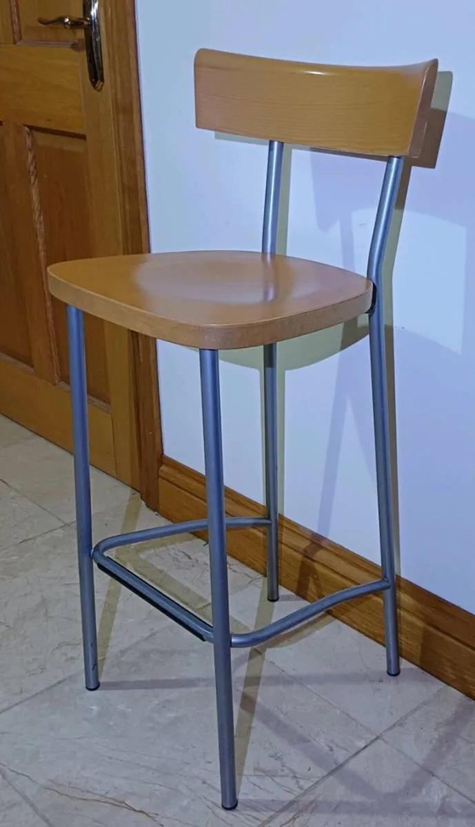 Italian Wood & Steel Bar Stools - Image 1