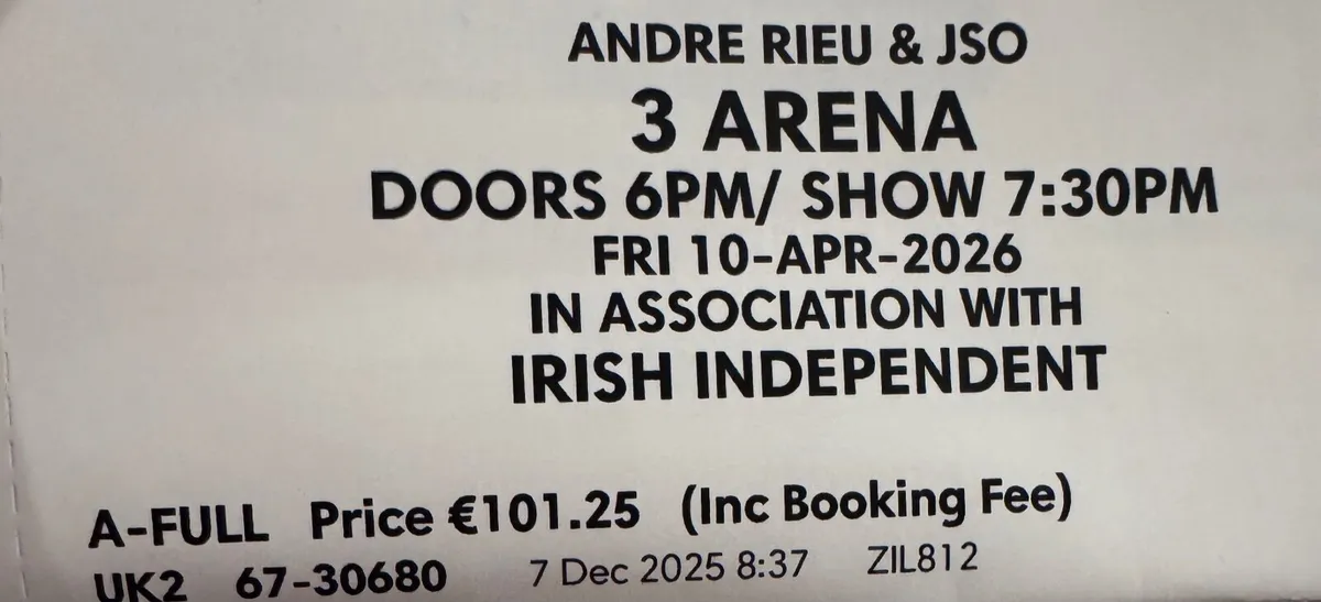 concert ticket for Andre Rieu & JSO - Image 1