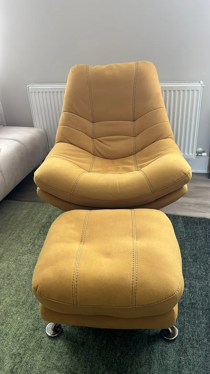 Yellow armchair + footstool - Image 1