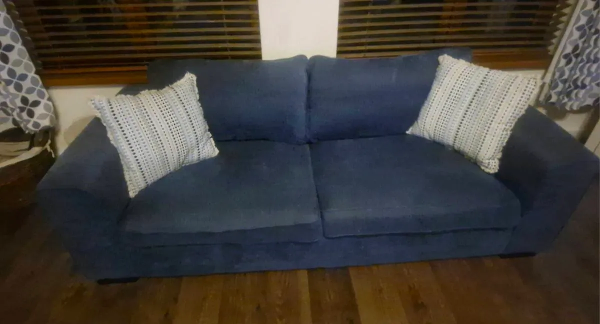 2 x 3 seater blue sofas - Image 1