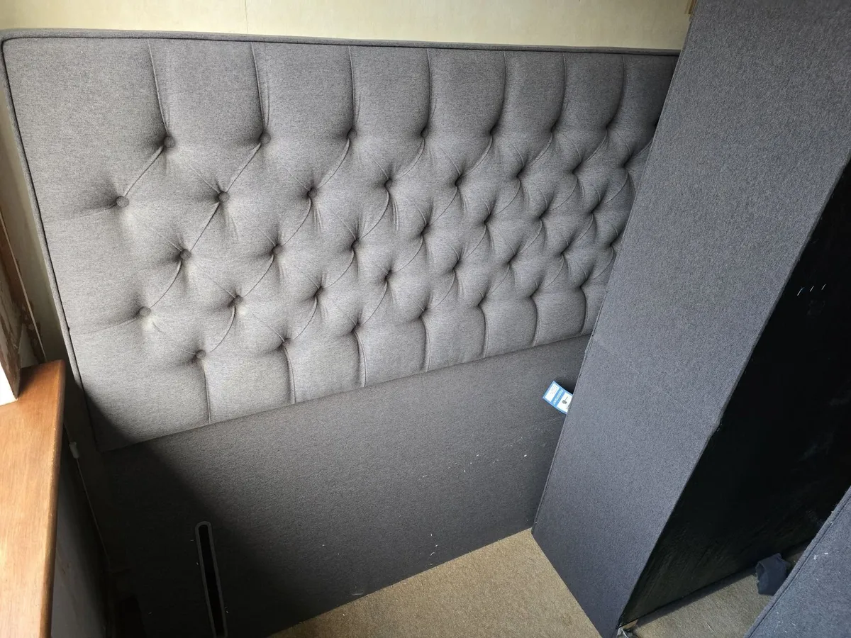 King Size Grey Divan Bed Base & Headboard - Image 2