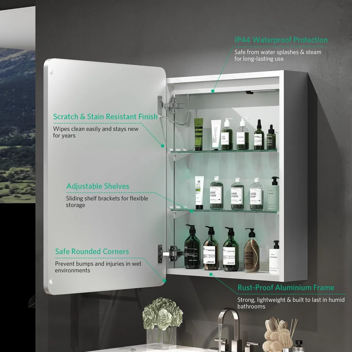 LED Bathroom Mirror Cabinets Lights Socket 50x70cm - Image 2