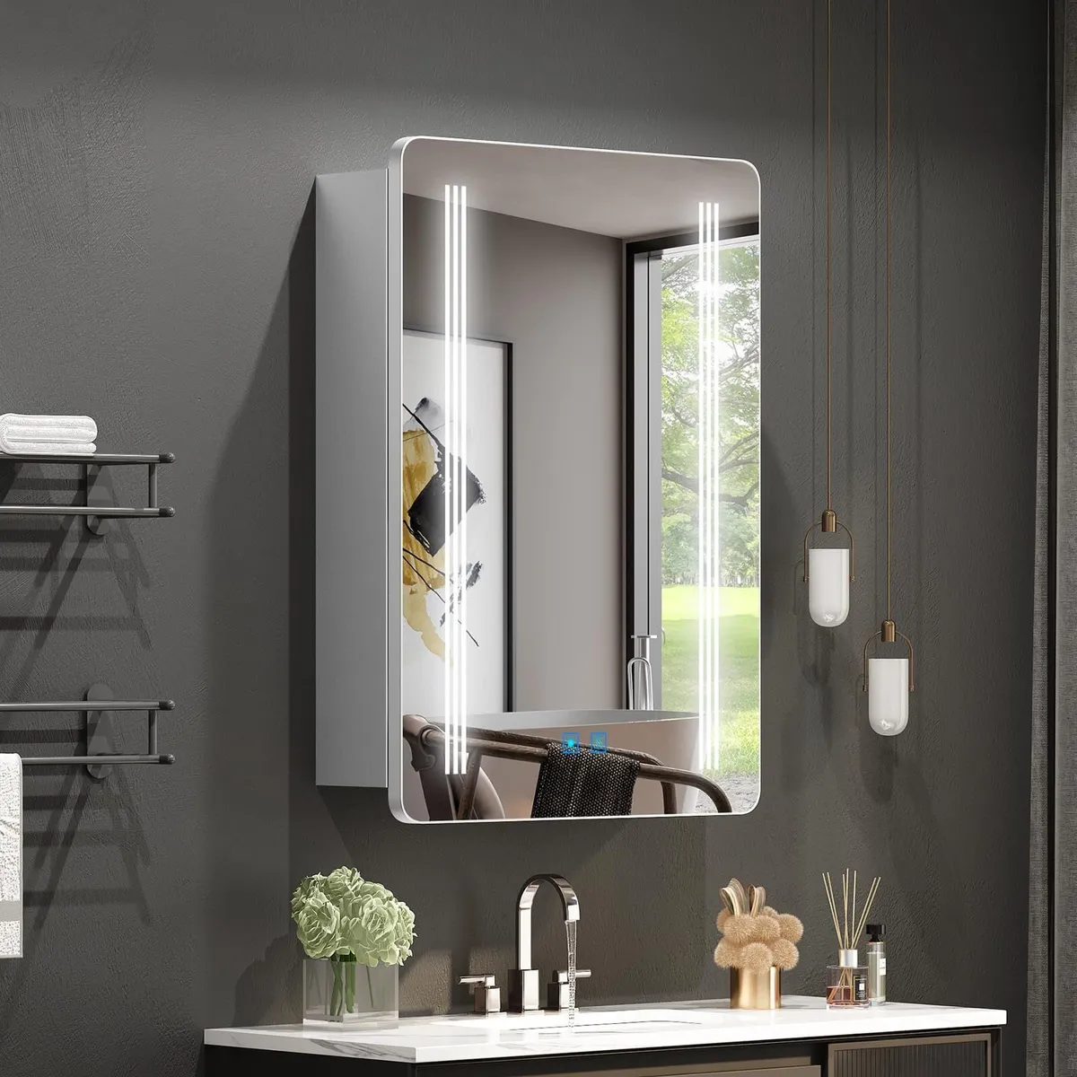 LED Bathroom Mirror Cabinets Lights Socket 50x70cm - Image 1