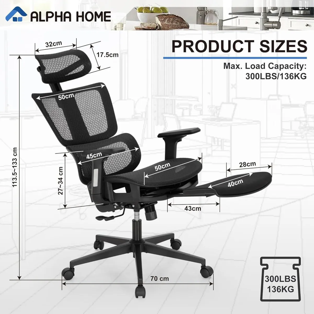 Office Chair Ergonomic Desk with Retractable - Image 3