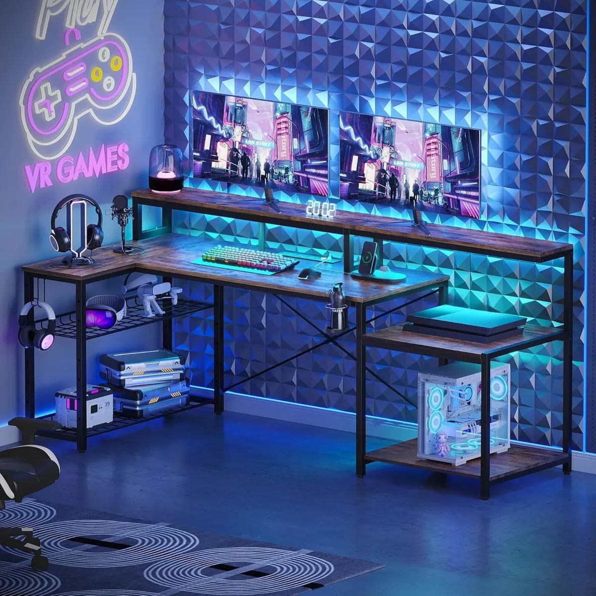 181CM L Shaped Corner Desk with Power Outlets LED - Image 4