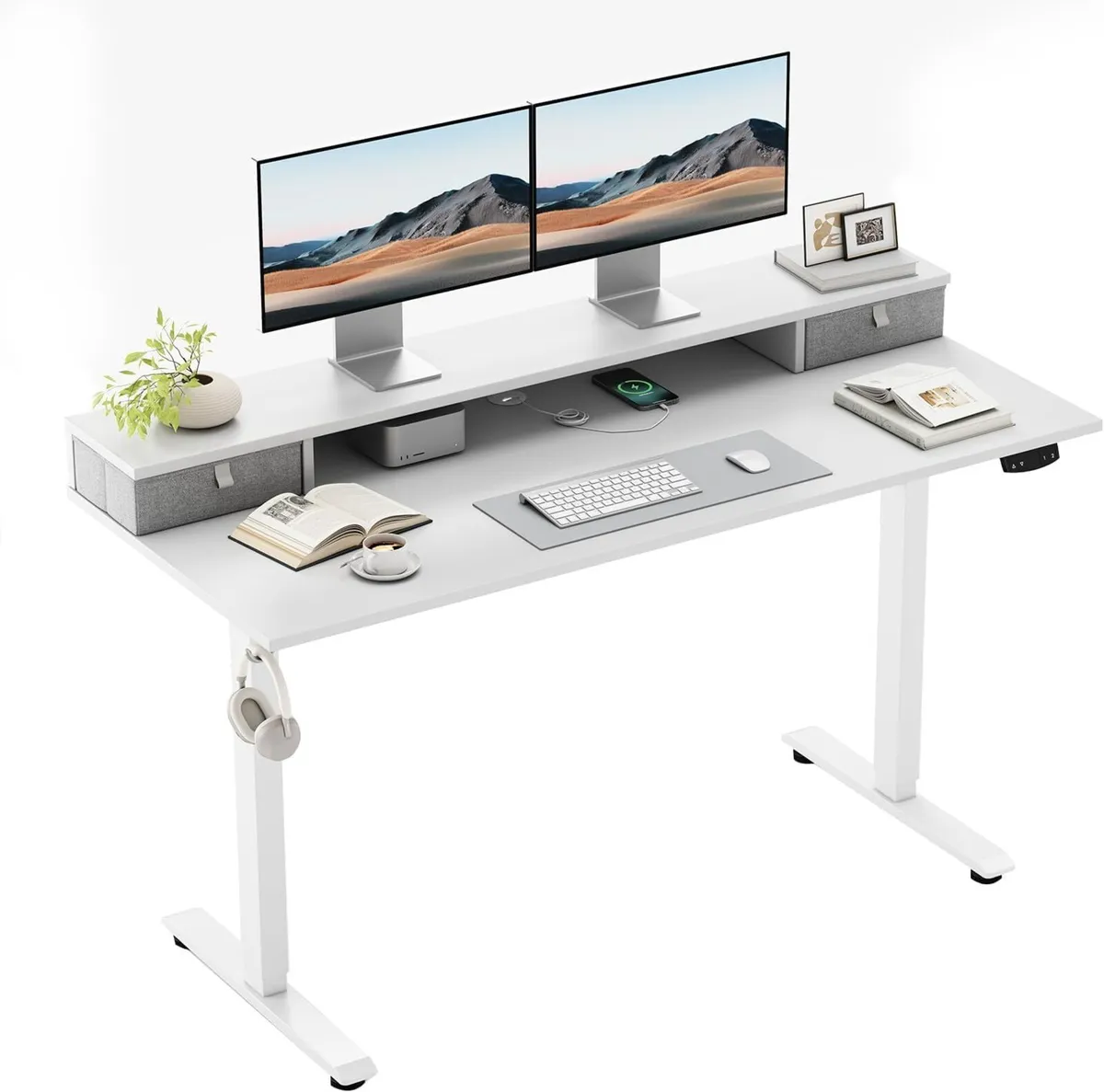 Height-Adjustable Desk with Double Drawers - Image 1
