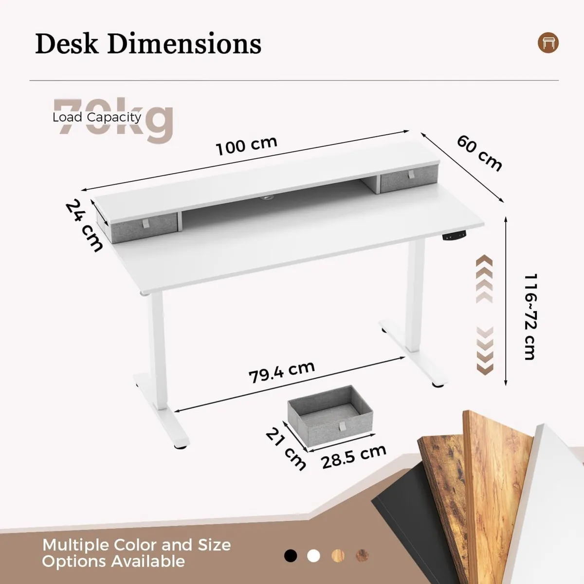 Height-Adjustable Desk with Double Drawers - Image 2