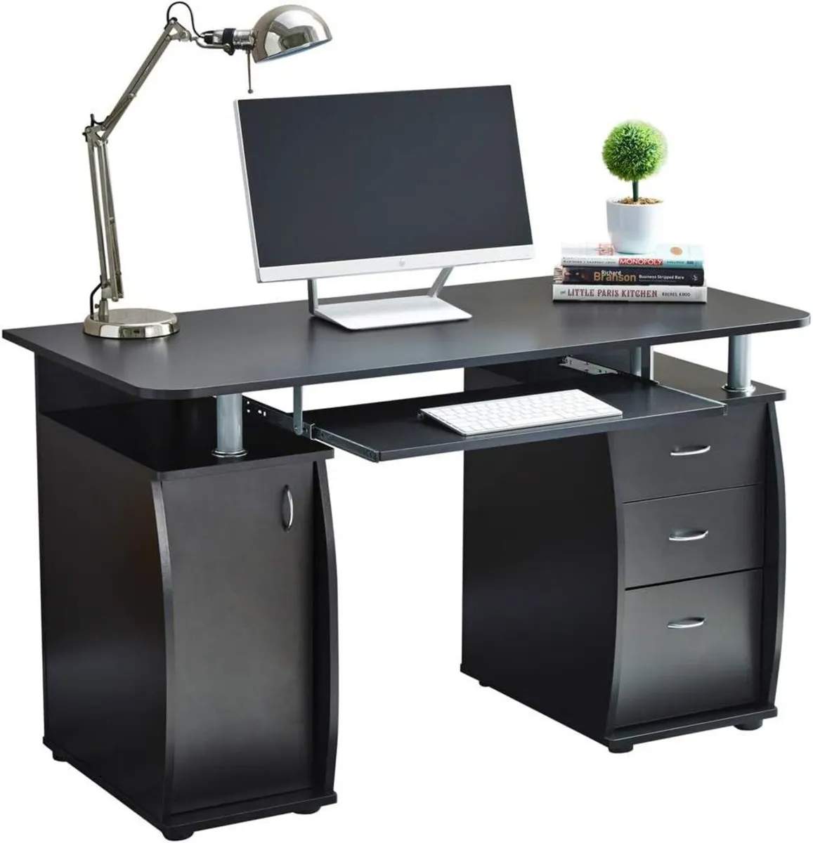 Black Deluxe Design Computer Desk With Cabinet - Image 1